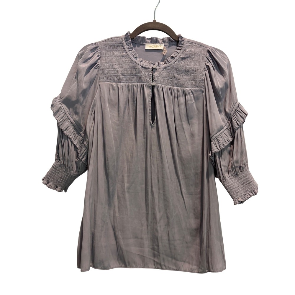 Ramy Brook Blouse Womens XS Lavender Excellent Smocked Ruffle Top